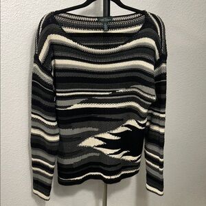Ralph Lauren Black and Cream Striped Sweater